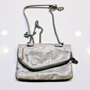 HOBO Grey Leather Festival Boho Zip Crossbody Bag